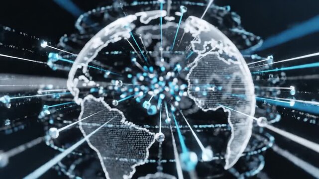 Global network connections and digital data flow around the Earth.