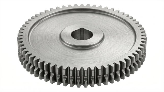 Close-up metallic gear wheel with spokes and a central bore, showcasing intricate teeth for mechanical engineering applications