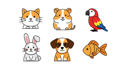 Naklejka premium Cartoon animals set on white background