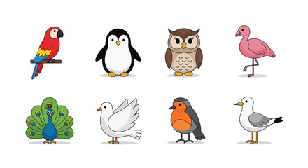 Naklejka premium Cartoon bird collection on white background