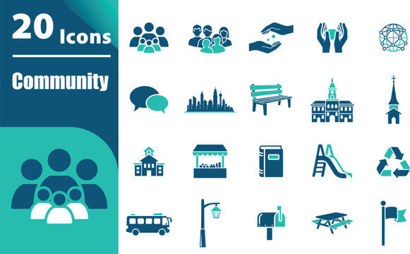 Community icons set in blue.