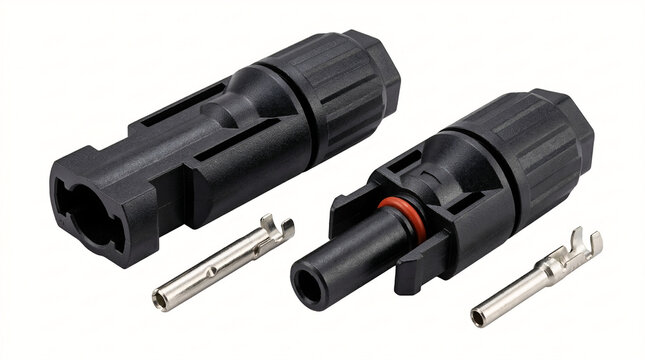 Professional MC4 Solar Panel Connector Pair with Metallic Pins Isolated on White