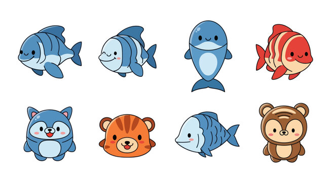 Cartoon fish and animal collection