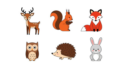 Fototapeta premium Cartoon forest animal set isolated