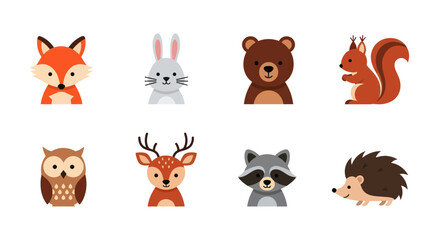Fototapeta premium Cartoon forest animal portraits vector set