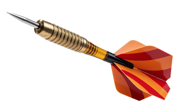 Isolated professional dart with shiny brass barrel and colorful flights for competition game