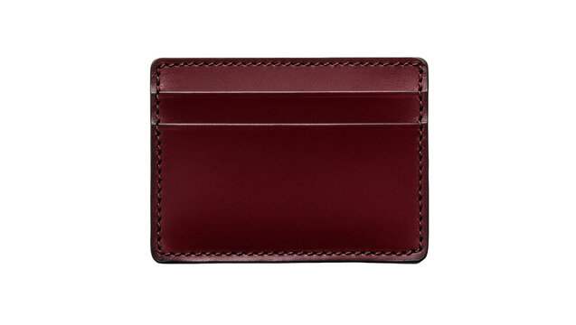 Isolated stylish dark red leather slim card holder wallet for credit cards and identification
