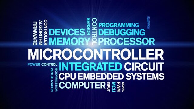 Microcontroller animated word cloud-text design animation tag kinetic typography seamless loop.