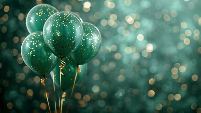 Four blue and gold glitter balls float in the festive light, creating a celebratory atmosphere that makes for a perfect atmospheric backdrop for invitation designs.
