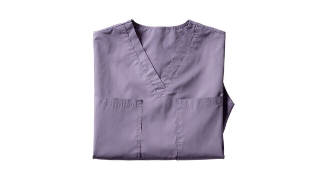 Isolated Violet V-neck Medical Uniform Scrub Top Folded with Pockets, Professional Attire