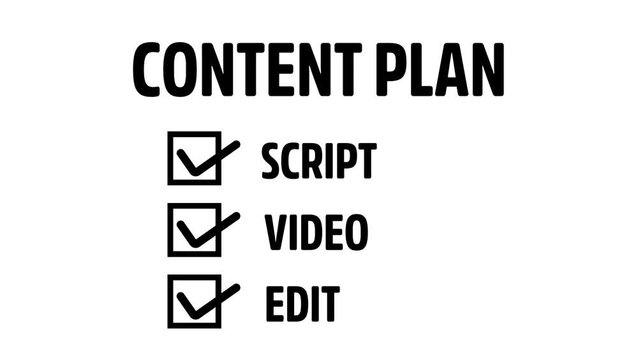 Content Plan Checklist with Script Film Edit Steps, Media Production Planning Script Film Edit Checklist.