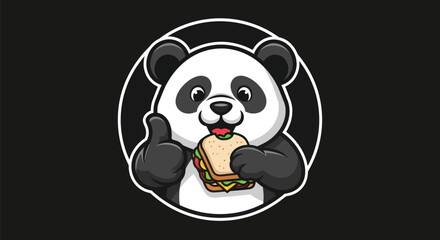Cartoon panda eating sandwich vector © Fullo