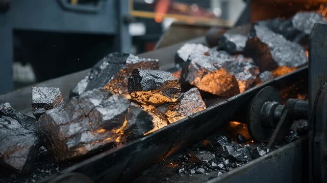 Closeup of steel slag being processed for recycled metal feedstock highlighting the transformation of industrial byproducts into sustainable pigment raw materials.