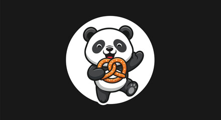 Cartoon panda with pretzel snack © Fullo