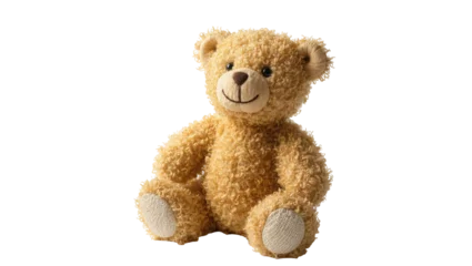 Fotobehang Beer Isolated fluffy brown teddy bear sitting, soft plush children's toy, cute and cuddly animal friend  © Maria