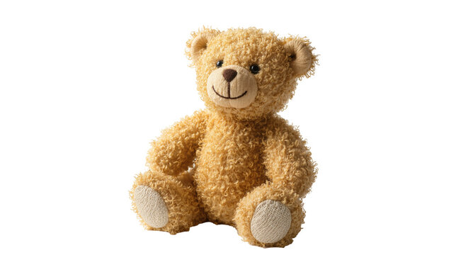 Isolated fluffy brown teddy bear sitting, soft plush children's toy, cute and cuddly animal friend