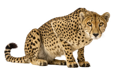 Isolated cheetah adult predatory wild animal on the prowl looking at camera alert © Maria