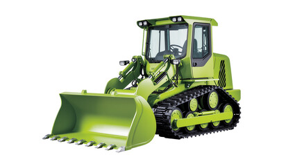 Isolated powerful lime green compact track loader with large front bucket for earthworks © Friedrich