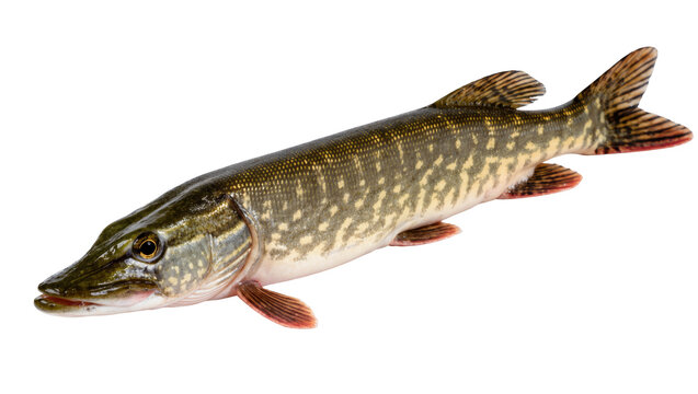 Isolated Northern Pike predatory fish, a popular catch for sport fishing, fresh water species