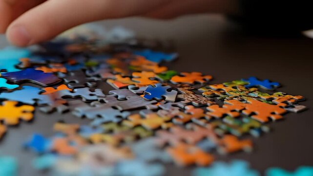 Kid is carefully placing a puzzle piece into its correct spot, demonstrating focus and concentration during an engaging activity that promotes cognitive development
