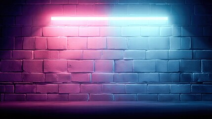 Fototapeta premium This is a neon brick wall bathed in shades of pink and blue lights, creating a modern and vibrant scene.