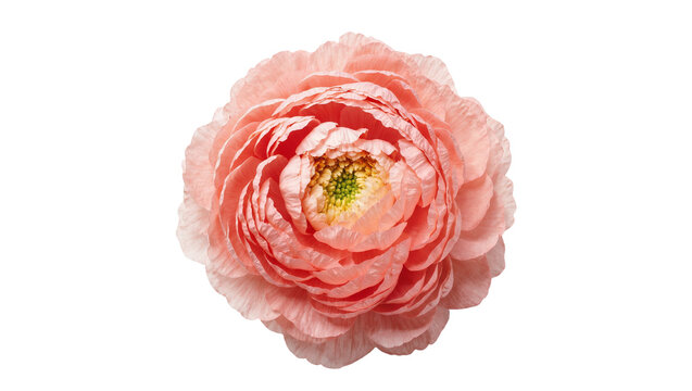 Isolated elegant ranunculus flower with numerous delicate pink petals blooming beautifully