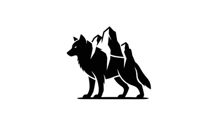 Fototapeta premium Wolf and mountain silhouette illustration