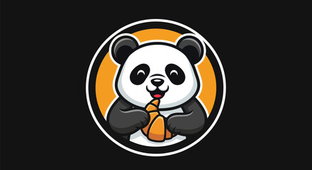 Cartoon panda holding croissant on black © Fullo