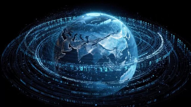 Digital globe earth technology data network connection binary cyber future glowing hologram abstract sphere world global digital world global network planet earth big data cyber security technology