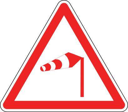 Side Winds Warning Road Sign, European Red Triangle Traffic Symbol for Strong Crosswinds, Editable Vector