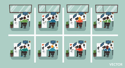 Fototapeta premium People Working on Computers in Office Cubicles.