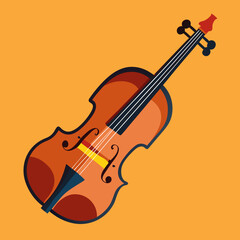 Fototapeta premium Acoustic violin instrument with strings and bow