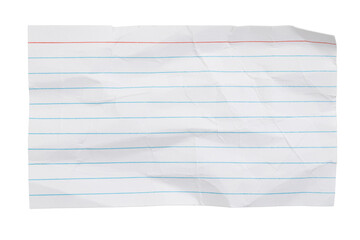Fototapeta na wymiar Crumpled lined index card isolated on white