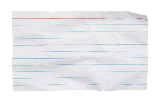 Crumpled lined index card isolated on white
