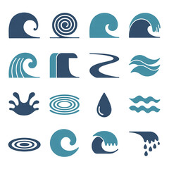 Fototapeta premium Collection of water wave and ocean themed vector icons isolated on transparent background