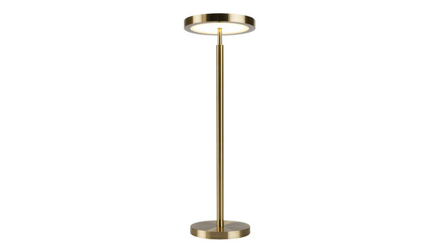 Isolated sleek metallic gold finish LED uplight floor lamp for stylish home decoration