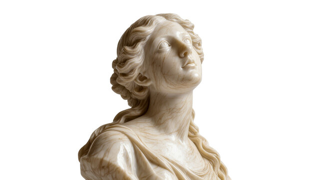 Isolated elegant marble bust of a classical woman looking up, ancient art sculpture