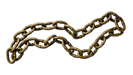 Isolated decorative old metal chain made of textured bamboo-style links on a clean surface