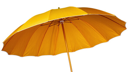Isolated bright yellow beach umbrella for sun protection, leisure, outdoor, and vacation