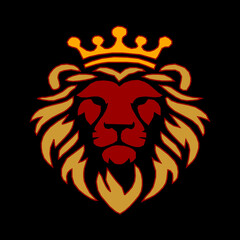 Obraz premium Majestic royal lion king mascot logo featuring a golden crown and a noble expression for premium brands.