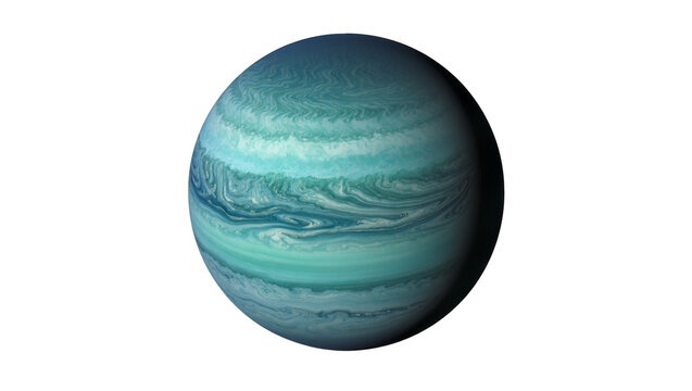 Isolated gas giant exoplanet with vibrant blue and turquoise swirling atmospheric bands.