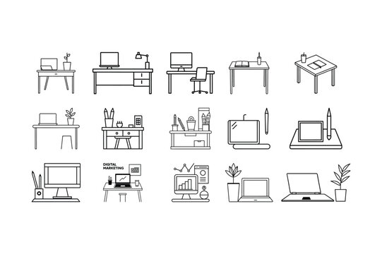 Clean and Simple Office Icon Set for Digital Nomads.