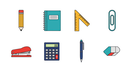 Assorted stationery objects isolated on white