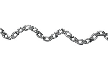 Fototapeta premium Silver metal chain forming a waving line, showing strength, connection, security, and industrial link on transparent background