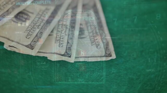Animation of data processing over banknotes