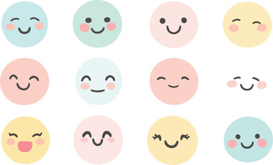 Fototapeta premium Funny cartoon baby face Easter egg smiley icon set showing happy children expressions
