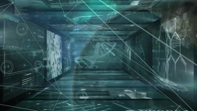Animation of network of connections over multiple screens with medical data processing