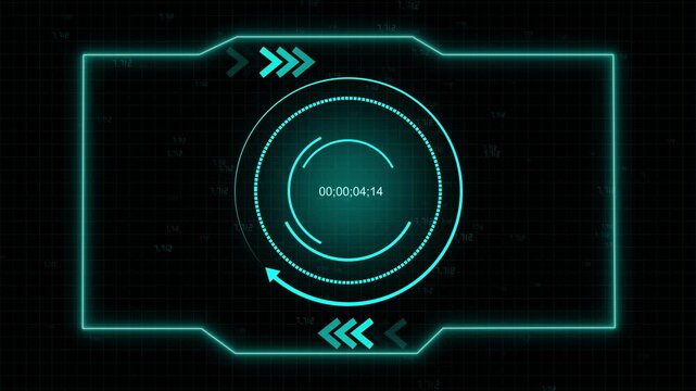 Futuristic hud interface with repeating numbers and countdown timer animation background, Digital timing concept representing system synchronization and processing sequence.