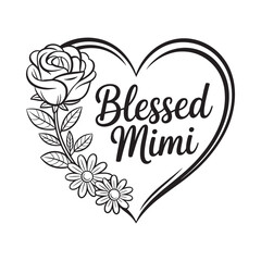 Black and white illustration of a heart with a rose and text