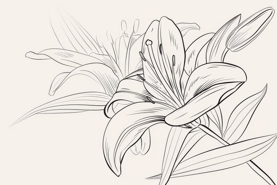 Easter lily vector line drawing with bold black lines, elegant design, suitable for coloring pages or clipart.